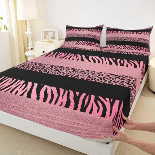 Miniatura 32 de Juego de sábanas con estampado de manchas de piel de cheetah abstracto, sábana bajera tamaño individual para niños, niñas y mujeres, decoración