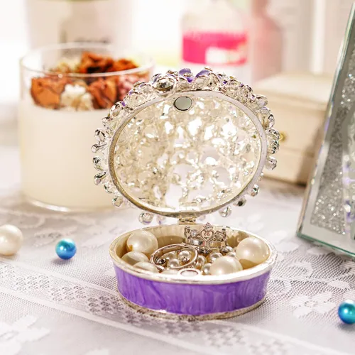 Miniatura 4 de YU FENG Cajas de baratijas con bisagras de 3 pulgadas con cristal esmaltado morado Forget Me Not Flower Butterfly Barinket Joyero para mujeres