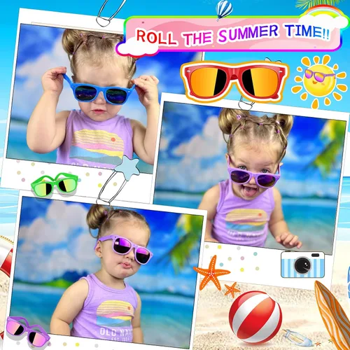 Miniatura 5 de Gafas de sol para niños a granel – Paquete de 16 recuerdos de fiesta de neón para niños y niñas de 3 a 8 años – Suministros para fiestas
