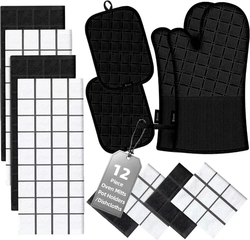 Miniatura 13 de Manoplas de horno para toallas de cocina y paños de cocina, juego de soportes para ollas, guantes de cocina, paños de cocina resistentes al calor