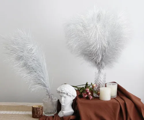 Miniatura 6 de ZIFTY Decoración de Hierba de Pampas Plateada 6 Piezas 17" Pompas Falsas Esponjosas Hierba Pomposa Artificial Flor Falsa Junco Hierba de Caña