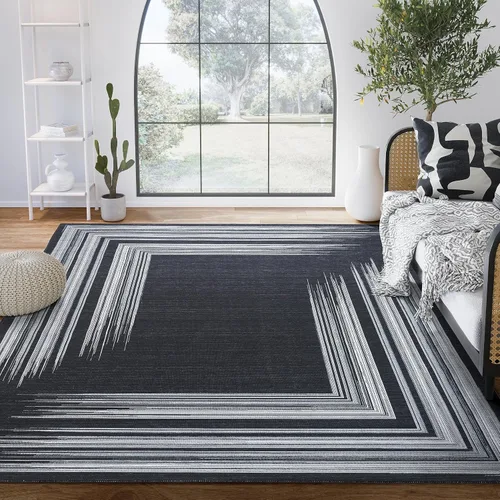 Abani Parker Collection - Alfombra de área, diseño de líneas gris/crema, 4 x 6 pies, fácil de limpiar, duradera para niños y mascotas, no desprende