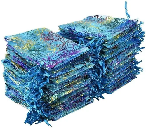 Miniatura 8 de Stratalife Pequeñas bolsas de organza para joyas con cordón, bolsitas de caramelos, recuerdos de fiesta, bolsas de golosinas de 3.54 x 4.72 Mezcla