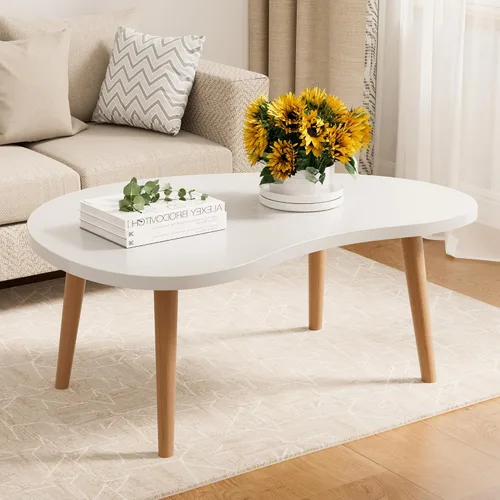 Miniatura 17 de Mesa auxiliar pequeña, mesa baja con patas de madera maciza, mesa auxiliar ovalada de 23.6 pulgadas, mesa auxiliar auxiliar de pie para sentarse