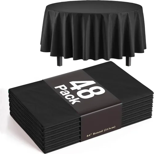 Miniatura 10 de Exquisite Manteles negros para mesas rectangulares, paquete de 48 manteles de plástico desechables de 54 x 108 pulgadas, manteles rectangulares