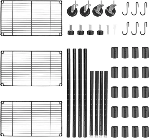 Miniatura 8 de WDT Estantes de almacenamiento de 3 niveles, estantes de metal resistente, estante ajustable con ruedas para oficina en casa, garaje, cocina, baño