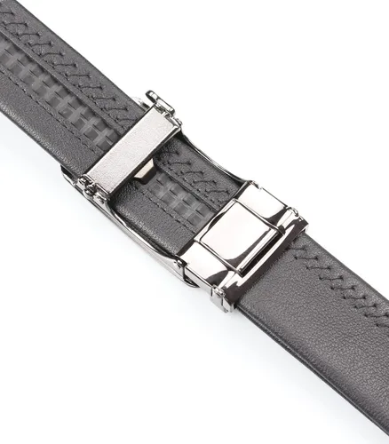 Miniatura 4 de Cinturón de vestir ajustable con trinquete para hombre, cuero negro, ribete para adaptarse