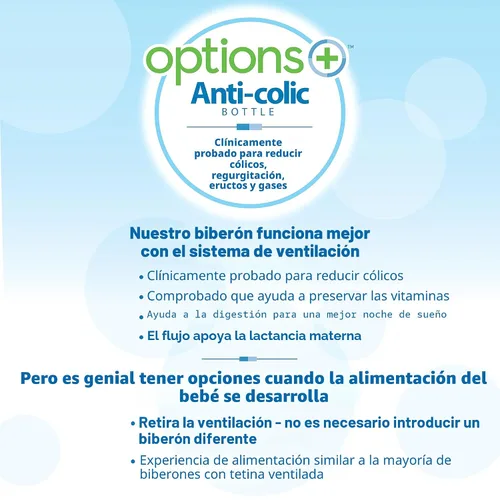 Miniatura 3 de Kit de iniciación de biberón anticólico Dr. Brown’s Options+ de cuello ancho, 9 oz/270 ml, con tetina de flujo medio-rápido nivel 3 y boquilla