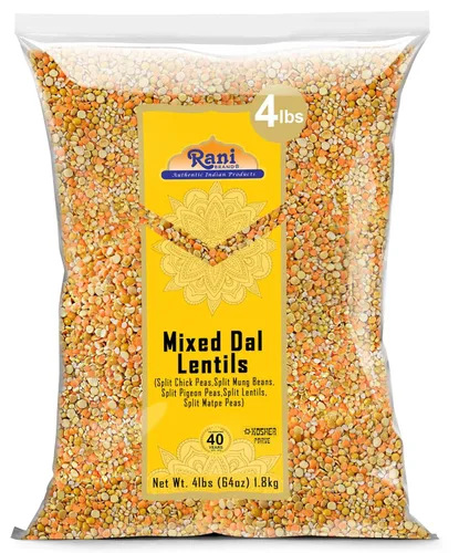 Rani Dal mixto (Chana Dal, Moong Dal, Toor Dal, Masoor Dal, Urad Dal) 64 oz (4 libras) 4.0 lbs a granel ~ Todo natural | Apto para gluten | Sin OMG
