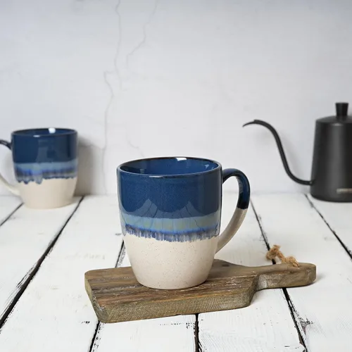 Miniatura 4 de Bosmarlin Juego de 4 tazas de café de cerámica, 17 oz, tazas de café con asa grande, aptas para microondas, esmalte reactivo único Azul profundo