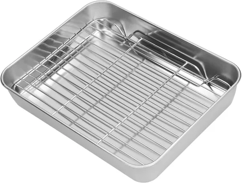 Miniatura 7 de Bandeja para asar, bandeja rectangular de acero inoxidable para hornear y estante para cocinar hornear (9.3 x 6.9 x 2.0 in)