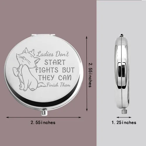 Miniatura 2 de TGBJE Espejo de bolsillo para damas, no comienzan peleas, pero pueden terminarlas, regalo de gato de dibujos animados (espejo de peleas de damas)