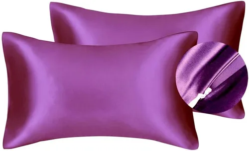 Miniatura 33 de Juwenin Bedding, funda de almohada de satén sedosa súper suave y lujosa con cremallera (funda de almohada de satén sedoso para el cabello), juego