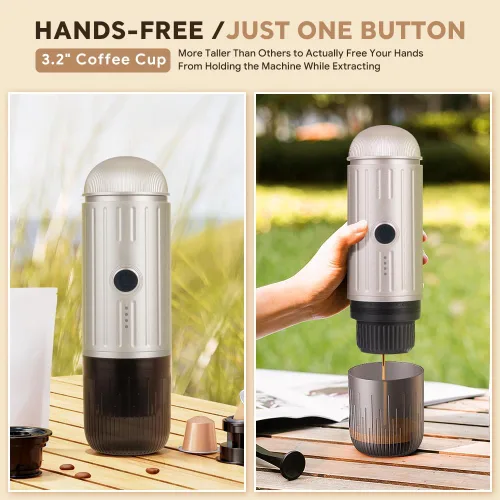 Miniatura 6 de Máquina de café espresso portátil para viajes, carga USB-C, cafetera eléctrica autocalentable, mini cafetera de 19 bar sobre la marcha