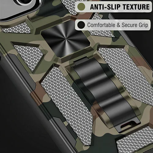 Miniatura 9 de CCSmall Funda de camuflaje para Apple iPhone 14 para hombres, protección resistente a prueba de golpes con función atril para iPhone 14 MC verde