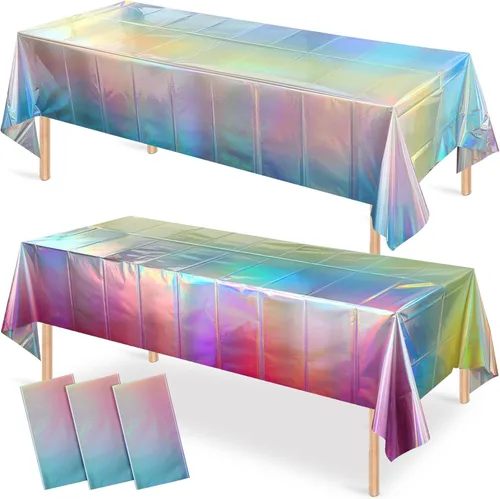 Miniatura 14 de FunnyPars Paquete de 6 Manteles de Plástico Rojo Iridiscente, Cubiertas de Mesa Rectangulares Desechables con Brillo Láser, Mantel de Lámina