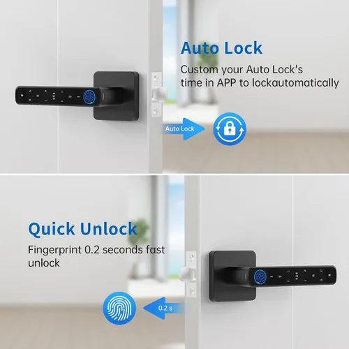 Miniatura 4 de Cerradura de puerta de huellas dactilares, perilla de puerta inteligente, cerraduras de puerta biométricas, con aplicación/código/llave