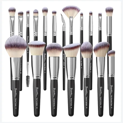 Bueart Design 19 piezas Juego de brochas de maquillaje ULTRA SUAVE con etiqueta negra Incluye brocha grande para polvo, brocha plana para base,