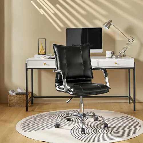 Miniatura 11 de HULALA HOME Silla de escritorio de piel sintética para oficina en casa, silla giratoria ajustable para computadora con patas y brazos dorados, Patas