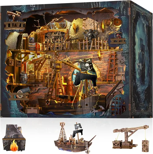 Miniatura 8 de Kit de rincón de lectura – Rompecabezas 3D de madera con luces LED interactivas, decoración en miniatura DIY para adultos y adolescentes