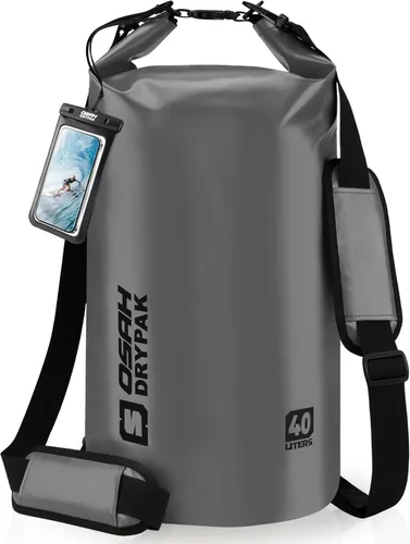 Miniatura 42 de Bolsa seca impermeable, 5L/10L/20L/30L/40L Mochila de almacenamiento ligera con funda para teléfono para mujeres y hombres, saco impermeable Gris
