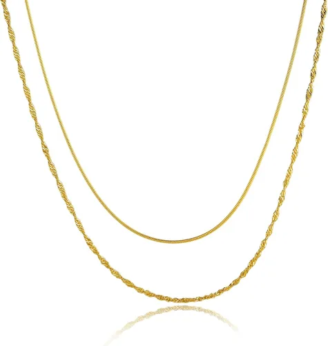 Miniatura 6 de ASCOMY Collares en capas para mujer, delicado collar de oro de 14 quilates chapado en oro de espiga para mujer, collar de cruz de perlas, clip