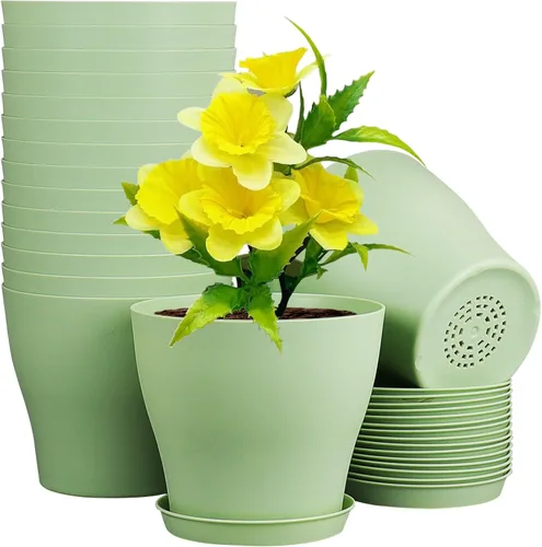Miniatura 18 de Meowell Macetas de plástico de 6 pulgadas, paquete de 16 macetas para plantas de interior y exterior, macetas con agujeros de drenaje y platillos