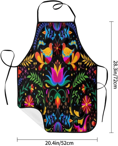 Miniatura 6 de Colorido fondo mexicano con flores y pájaros delantales delantales de chef impermeable babero para mujeres hombres cocina cocina hornear barbacoa
