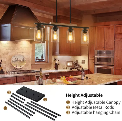 Miniatura 6 de Lámpara de comedor sobre mesa, iluminación de isla de cocina de 4 luces, modernos candelabros de madera para comedor con altura ajustable, luces