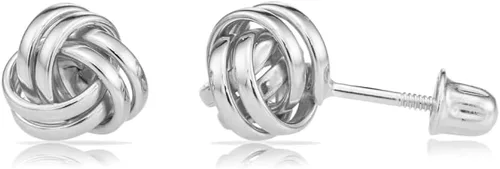 Miniatura 6 de Aretes de oro de 14 quilates con nudo de amor para mujer con poste largo de rosca