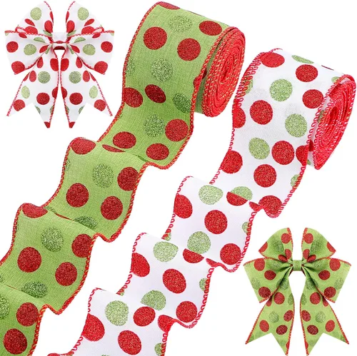 Miniatura 8 de Yinder 2 rollos de cinta de Navidad de 20 yardas, cinta roja y verde con purpurina de 2.5 pulgadas, cinta decorativa para coronas, caja de regalo