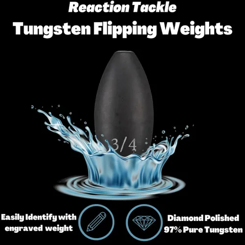 Miniatura 3 de Reaction Tackle Pesas de Tungsteno para Voltear para Pesca de Lobina - Plomos para Perforar Cobertura Pesada - Agua Dulce y Salada - Usadas