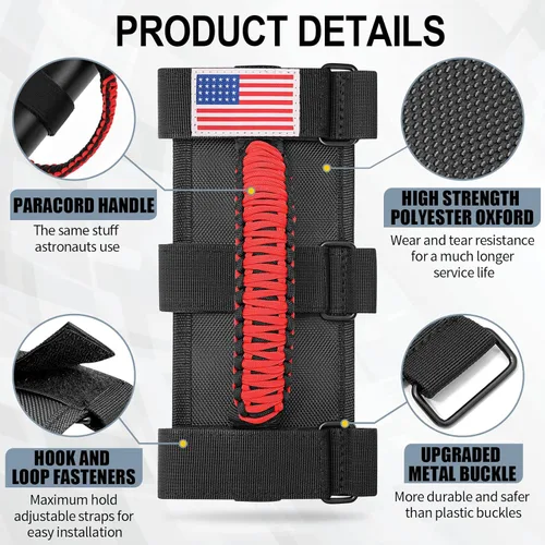 Miniatura 5 de moveland Paquete de 4 Asas de Agarre de Barra Antivuelco, Asas de Agarre de Paracord para Jeep Wrangler JL, JK, TJ, YJ 1955-2023 y Accesorios Jeep