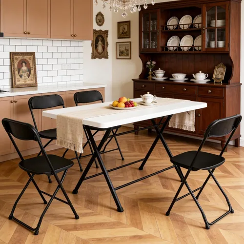 Miniatura 8 de Paquete de 2 sillas plegables de plástico negro, sillas plegables portátiles para exteriores con marco de acero, capacidad de 350 libras, sillas