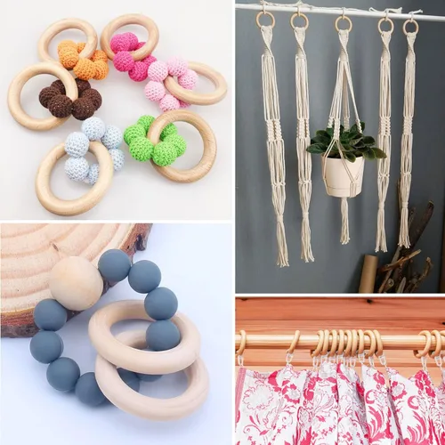 Miniatura 7 de 20 anillos de madera de 4 pulgadas para manualidades, anillos de madera sin terminar de 3.937 in, anillos de madera de macramé, anillos de madera