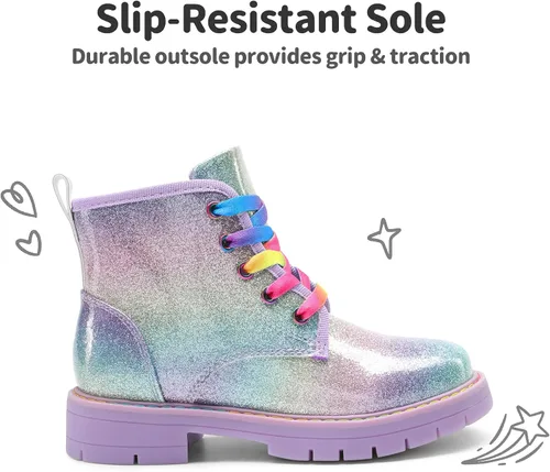 Miniatura 2 de DREAM PAIRS Botas de tobillo con purpurina para niñas y niños, zapatos de combate con cremallera lateral con cordones (bebéniño pequeñoniño grande)