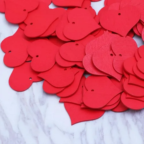 Miniatura 8 de 100 piezas de corazones de madera roja decorativos en forma de corazón con agujero para colgar para manualidades de bricolaje para decoración