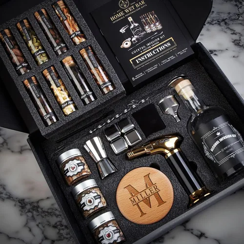 Miniatura 9 de Kit de fabricación de whisky de alta calidad, juego de infusión de cóctel de 15 piezas con guía de recetas, botellas de vidrio, cubos de acero Kit