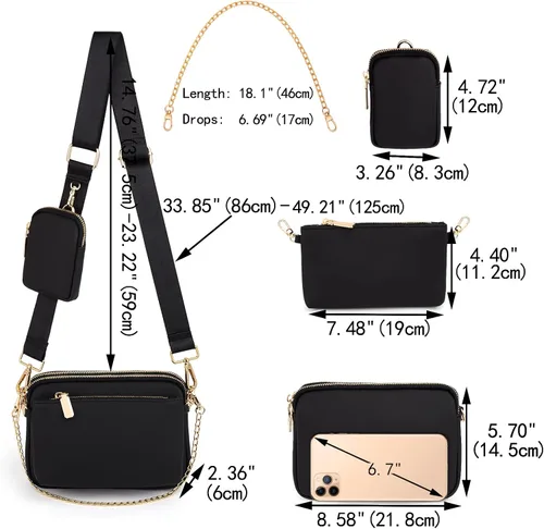 Miniatura 6 de UTO Pequeñas bolsas cruzadas para mujer, 3 en 1, diseño de moda, mini cangurera con correa