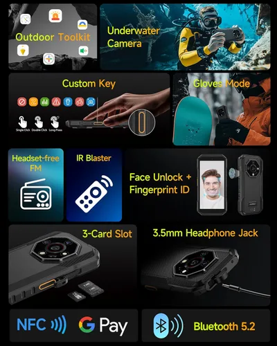 Miniatura 9 de Ulefone Armor X32 - Teléfono resistente desbloqueado, 12 GB + 128 GB MTK Helio G91, visión nocturna de 48 MP/20 MP, 5500 mAh, pantalla Corning Verde