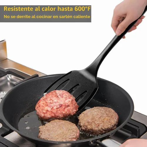 Miniatura 6 de Juego de espátulas de silicona, espátulas de silicona resistentes al calor de 315°C, espátula para voltear para cocinar, utensilios de cocina Negro