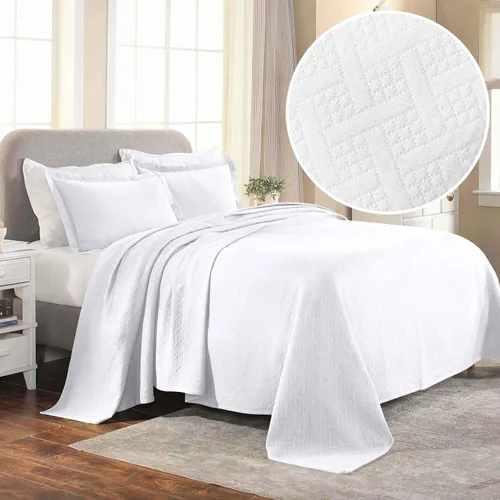 Miniatura 5 de Superior colcha con tejido en cesta 100% algodón con fundas de almohada, ropa de cama de algodón matelasse jacquard de primera calidad para todas