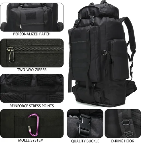Miniatura 6 de Mochila de senderismo W WINTMING para hombres 70L/100L, mochila de campamento, mochila militar Molle, paquete de asalto de 3 días para escalada