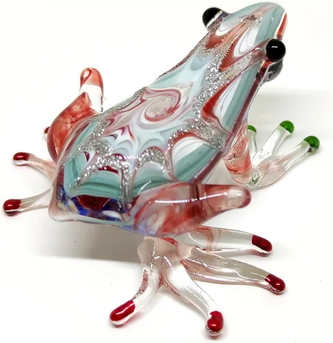 Miniatura 9 de Figuras en miniatura de rana animales soplados a mano, arte de vidrio, regalo coleccionable para decorar 3 pulgadas (verde azul)