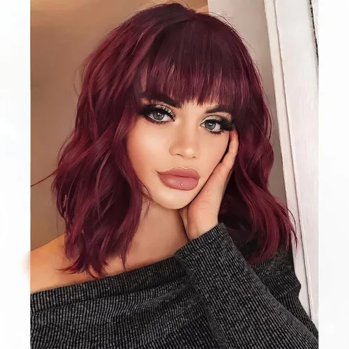 Miniatura 29 de AISI HAIR Peluca Bob Sintética Rizada y Ondulada Marrón Natural con Flequillo para Mujeres, 21-23 Pulgadas Marrón oscuro