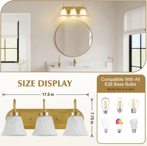 Miniatura 4 de EJIAXIN Lámpara de baño de 3 luces sobre espejo – Accesorios de iluminación vintage para baño, lámpara de pared fácil de instalar, luces de tocador