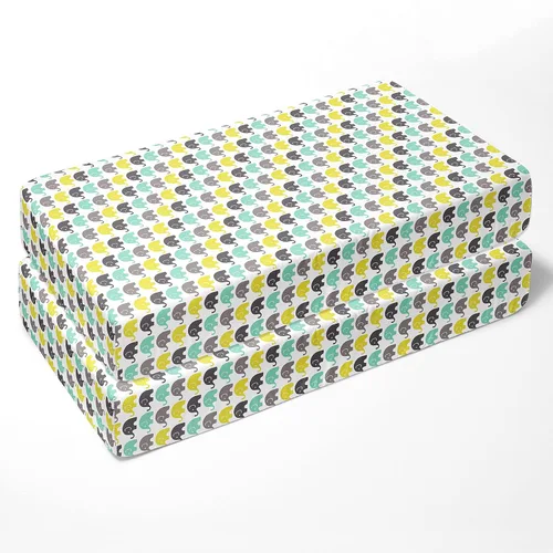 Miniatura 3 de Bacati - Paquete de 2 sábanas bajeras para cuna de bebé y niños pequeños, 100 % algodón percal neutro, color verde menta, amarillo y gris