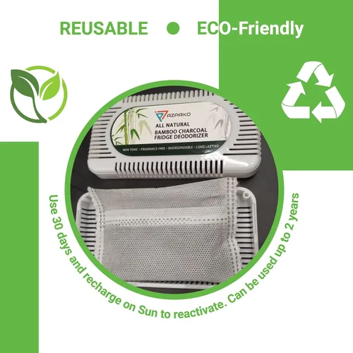 Miniatura 7 de Desodorizador para refrigerador (paquete de 2) – Desodorante de carbón activado de bambú natural – Eficaz que el bicarbonato de sodio – Removedor