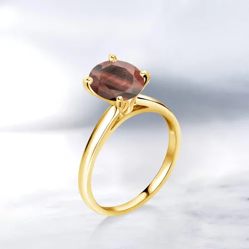 Miniatura 4 de Gem Stone King Anillo ovalado de oro amarillo de 10 quilates con ojo de tigre rojo