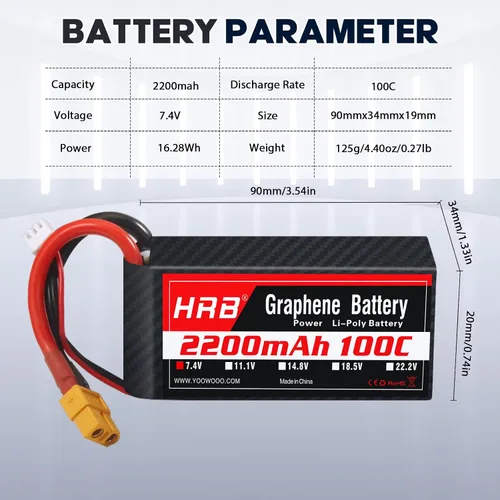 Miniatura 2 de HRB Graphene 2S 2200mAh Lipo Batería 100C 7.4V XT60 RC Lipo Batería Compatible con RC Car RC Truck RC Boat RC Airplane RC Helicopter (2 paquetes)